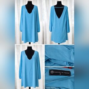 Fashion To Figure Blue Chiffon V-Neck Dress